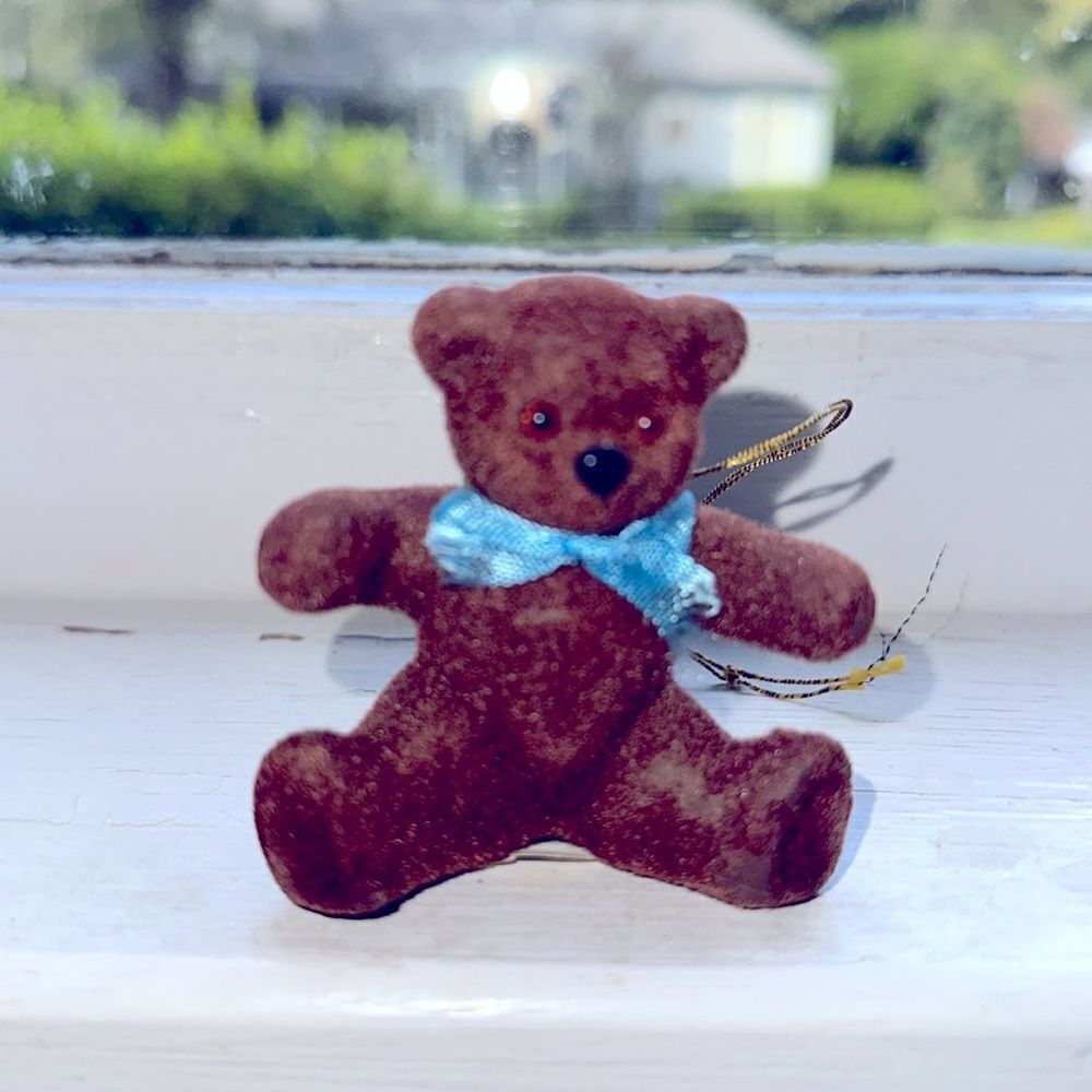 Vintage EH‎ brand flocked brown bear Christmas tree ornament